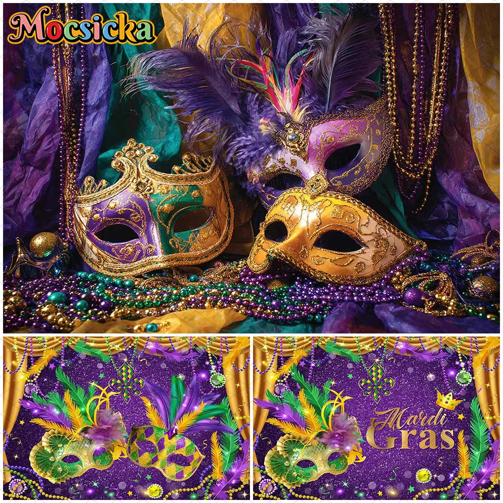 Mocsicka Mardi Gras Backdrop Golden Purple Mask Party Venetian Style Decorations Child Baby Shower Birthday Background Photocall
Mocsicka Mardi Gras Backdrop Golden Purple Mask Party Venetian Style Decorations Child Baby Shower Birthday Background Photocall