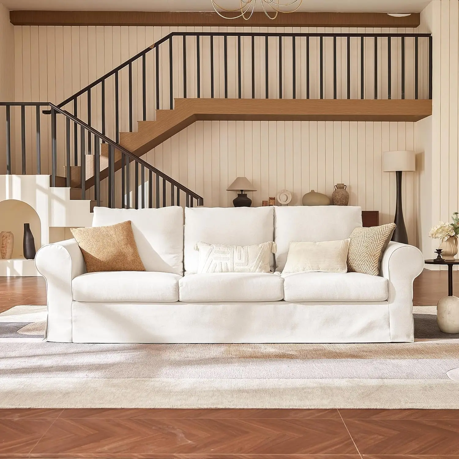 89" Slipcovered 3-Seater Sofa Rolled Arms High Back Removable Washable Cover Apartment Living Room Cream Customized
89" Slipcovered 3-Seater Sofa Rolled Arms High Back Removable Washable Cover Apartment Living Room Cream Customized