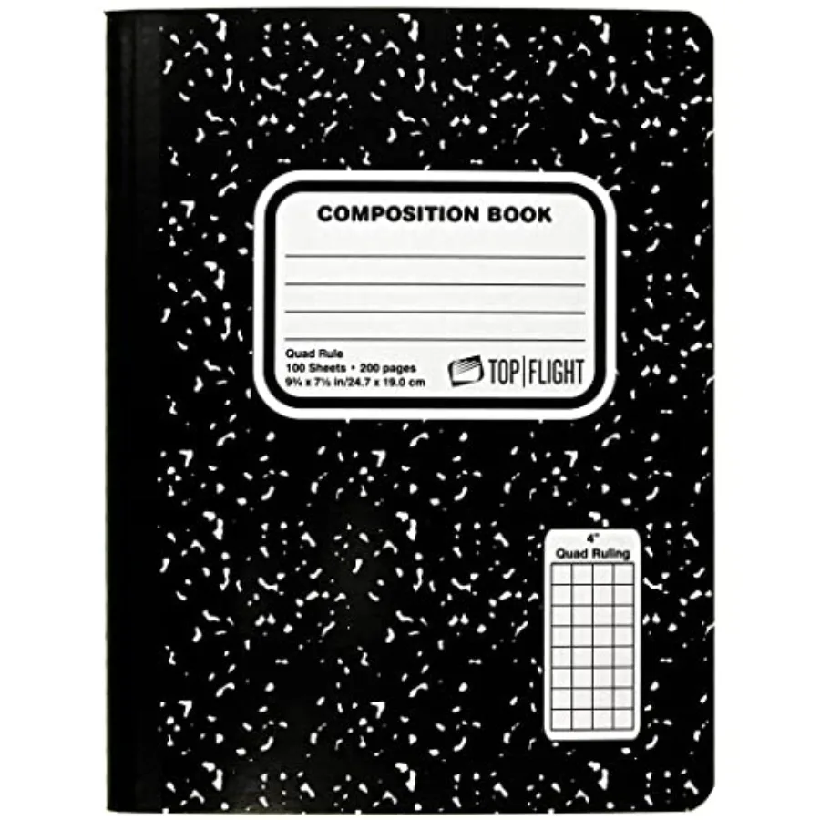 Sewn Marble Composition Book, Black/White, Quad Rule, 4 Squares per Inch, 9.75 x 7.5 Inch, 100 Sheets 41320
Sewn Marble Composition Book, Black/White, Quad Rule, 4 Squares per Inch, 9.75 x 7.5 Inch, 100 Sheets 41320