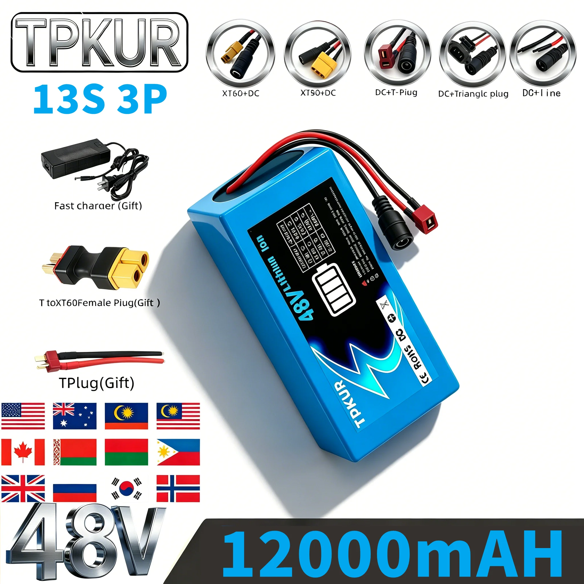 High-performance 48V 18650 lithium battery, 12000mAh, 13S 3P assembly. Compatible with 300W to 1000W Intelligent built-in BMS
High-performance 48V 18650 lithium battery, 12000mAh, 13S 3P assembly. Compatible with 300W to 1000W Intelligent built-in BMS
