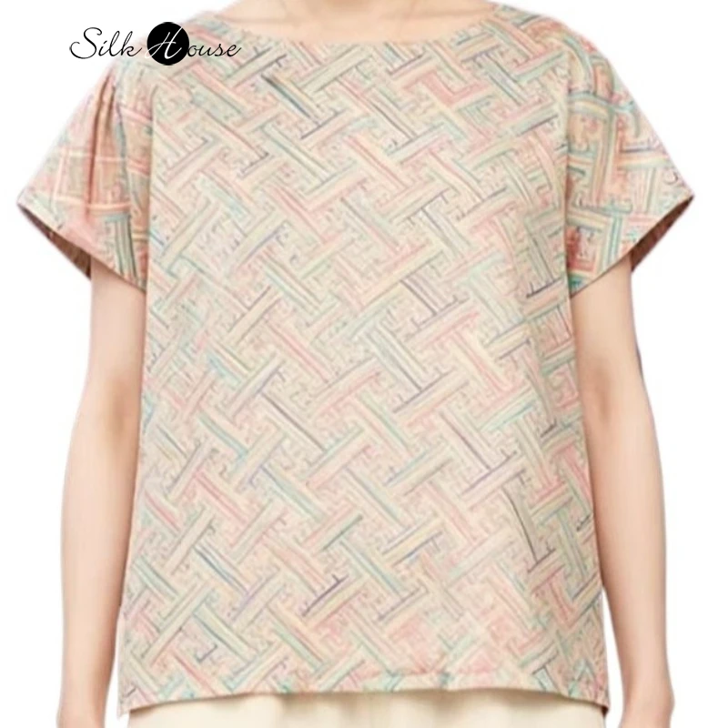 Women's Temperament Summer New 100% Natural Mulberry Silk Song Brocade Colorful Maze Round Neck Short Sleeve Casual T-shirt
Women's Temperament Summer New 100% Natural Mulberry Silk Song Brocade Colorful Maze Round Neck Short Sleeve Casual T-shirt