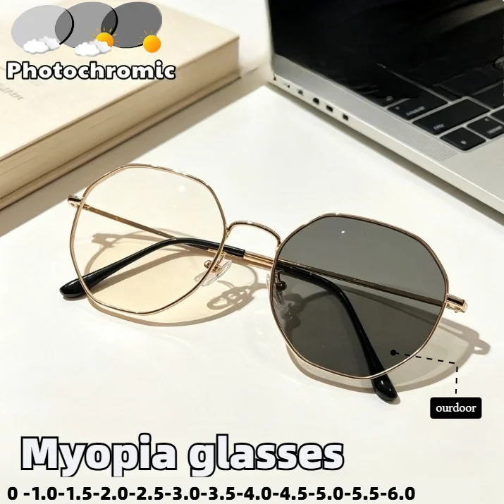 Photochromic Myopia Glasses Retro Gold Metal Frame Hexagonal Shape Reading Eyeglasses for Men Women Diopters 0 To -4.0
Photochromic Myopia Glasses Retro Gold Metal Frame Hexagonal Shape Reading Eyeglasses for Men Women Diopters 0 To -4.0