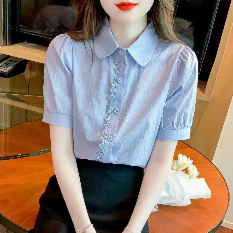 Women's Cotton Puff Short Sleeve Blouse Lace Trim Lapel Button Down Casual Shirt
Women's Cotton Puff Short Sleeve Blouse Lace Trim Lapel Button Down Casual Shirt