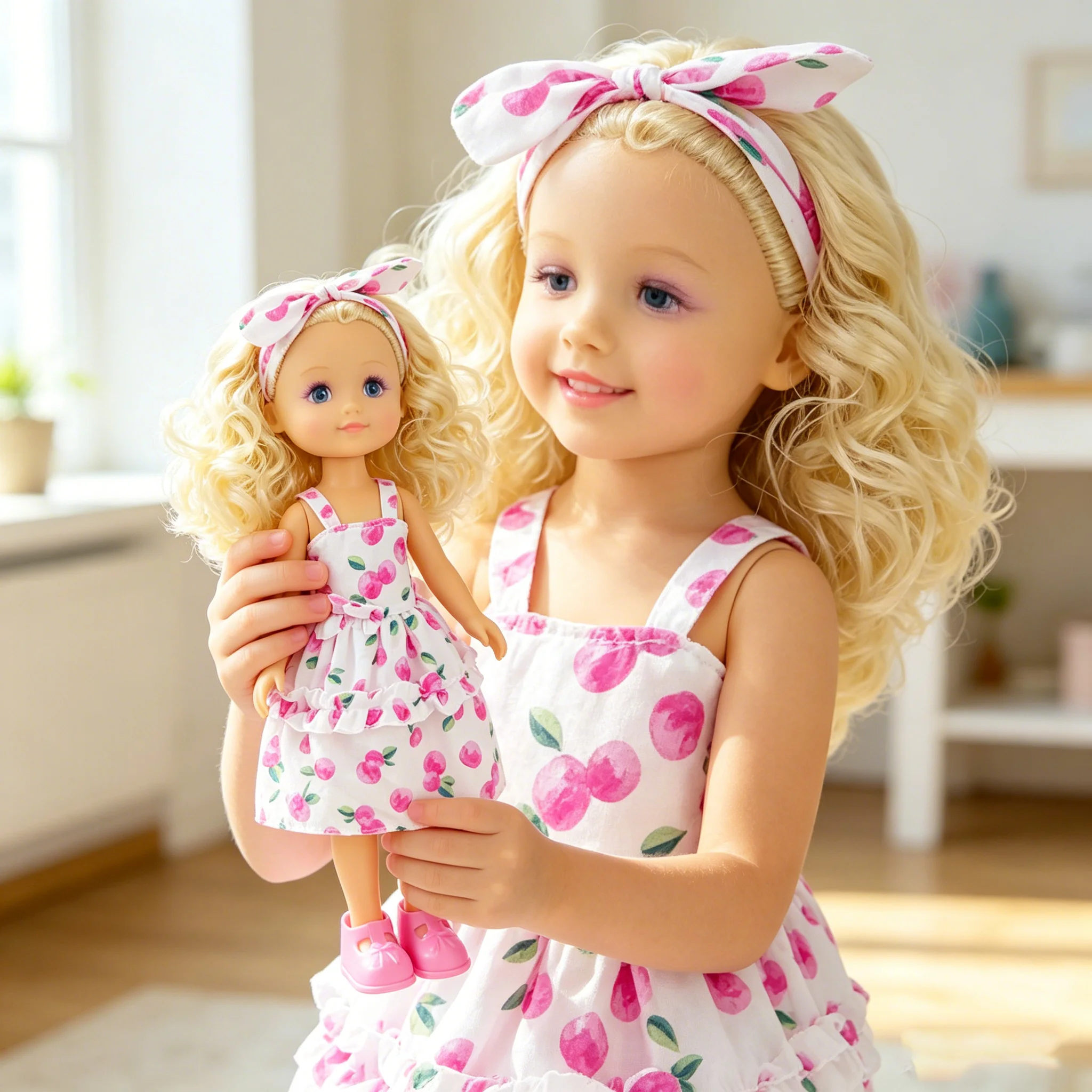 Peach Print Ruffled Sundress Outfit for 16" Dolls, Includes Matching Headband, Great for Pretend Play & Tea Parties
Peach Print Ruffled Sundress Outfit for 16" Dolls, Includes Matching Headband, Great for Pretend Play & Tea Parties