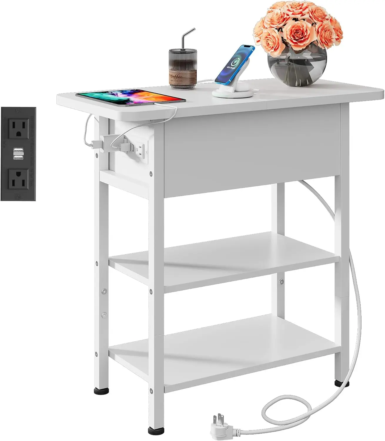 End Table with Charging Station, Flip Top Side Table with Storage Shelf, Sofa Couch Table with USB Ports and Outlets, Narrow
End Table with Charging Station, Flip Top Side Table with Storage Shelf, Sofa Couch Table with USB Ports and Outlets, Narrow