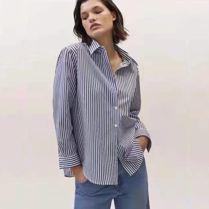MV&MD Spring Autumn Long Sve Women's irt Casual Striped Pure Cotton Gauze Ladies Top Button down Office Sle Straight Fit
MV&MD Spring Autumn Long Sve Women's irt Casual Striped Pure Cotton Gauze Ladies Top Button down Office Sle Straight Fit