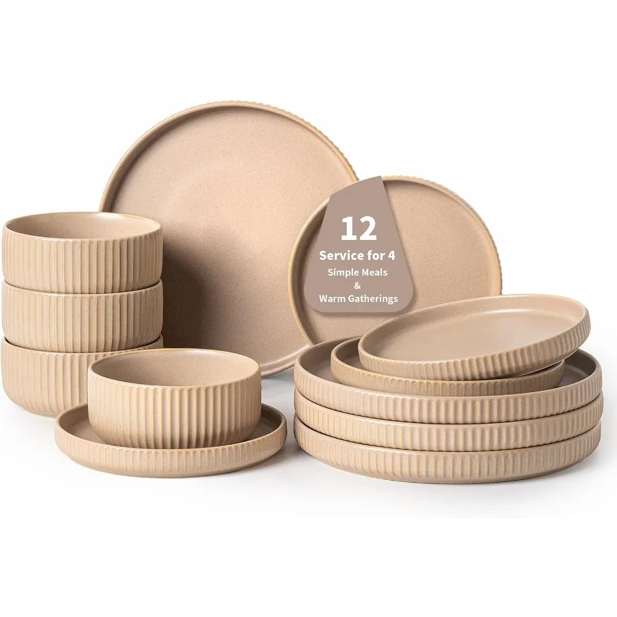 Наборы столовой посуды для 4 наборов тарелок и мисок для микроволновой печи, набор посуды Dylan из 12 предметов, набор столовой посуды из камня с реактивной глазурью, матовый
Наборы столовой посуды для 4 наборов тарелок и мисок для микроволновой печи, набор посуды Dylan из 12 предметов, набор столовой посуды из камня с реактивной глазурью, матовый