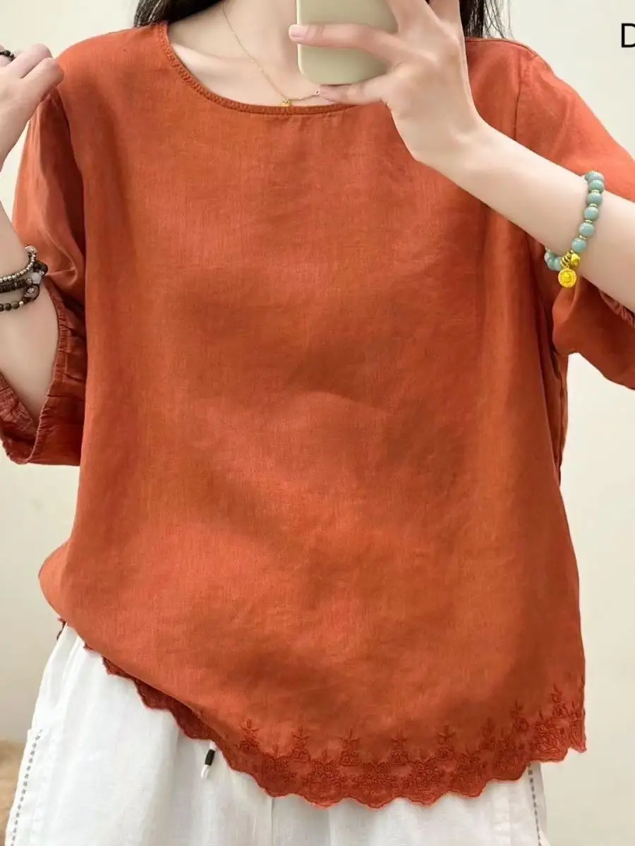 Loose Cotton Linen Short Sleeve T-Shirt Overhead Casual Vintage Shirt Large Size Artistic Women's Fashion Summer 2026
Loose Cotton Linen Short Sleeve T-Shirt Overhead Casual Vintage Shirt Large Size Artistic Women's Fashion Summer 2026