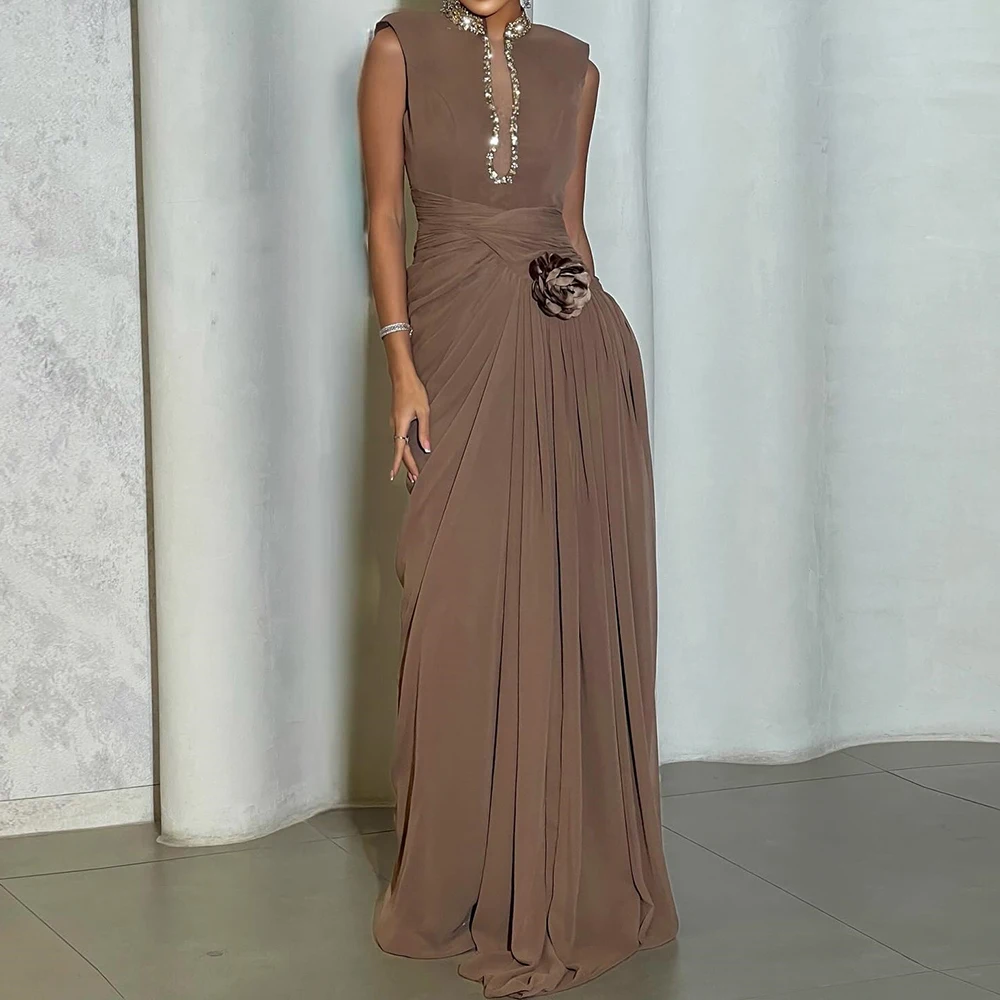 Customized A-line Evening Dresses Floor-length High-neck Sleeveless Prom Gown Fashion Sequined Flowers Simple Draped Party Gown
Customized A-line Evening Dresses Floor-length High-neck Sleeveless Prom Gown Fashion Sequined Flowers Simple Draped Party Gown