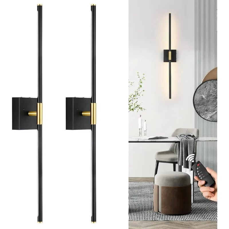 Battery Operated Wall Sconces Set of Two, Dimmable Wall Sconces with Remote Control, Black Gold Rechargeable Sconces, 30 Inch LE
Battery Operated Wall Sconces Set of Two, Dimmable Wall Sconces with Remote Control, Black Gold Rechargeable Sconces, 30 Inch LE