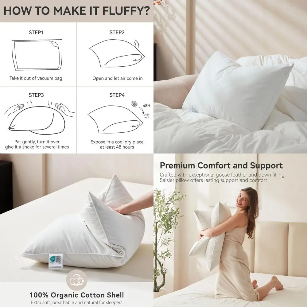King Size Goose Down Pillows - 100% Organic Cotton, Luxury Softness, Breathable & Fluffy (20x36)
King Size Goose Down Pillows - 100% Organic Cotton, Luxury Softness, Breathable & Fluffy (20x36)