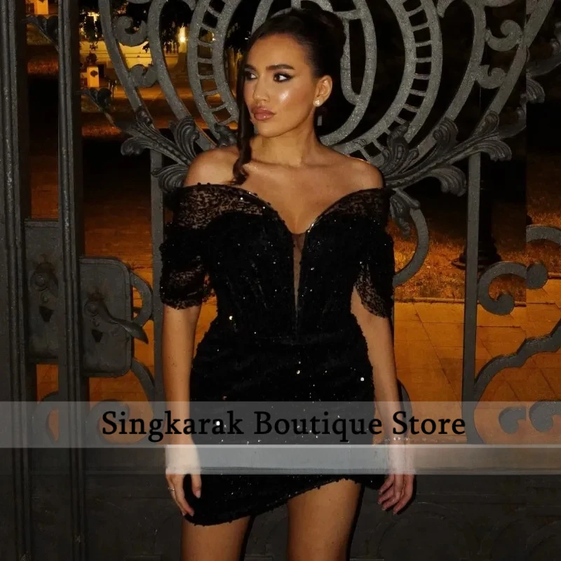 Elegant Black Birthday Dresses Off The Shoulder Sequin Short Party Dress Off Shoulder Cocktail Gowns Vestidos De Gala Customized
Elegant Black Birthday Dresses Off The Shoulder Sequin Short Party Dress Off Shoulder Cocktail Gowns Vestidos De Gala Customized