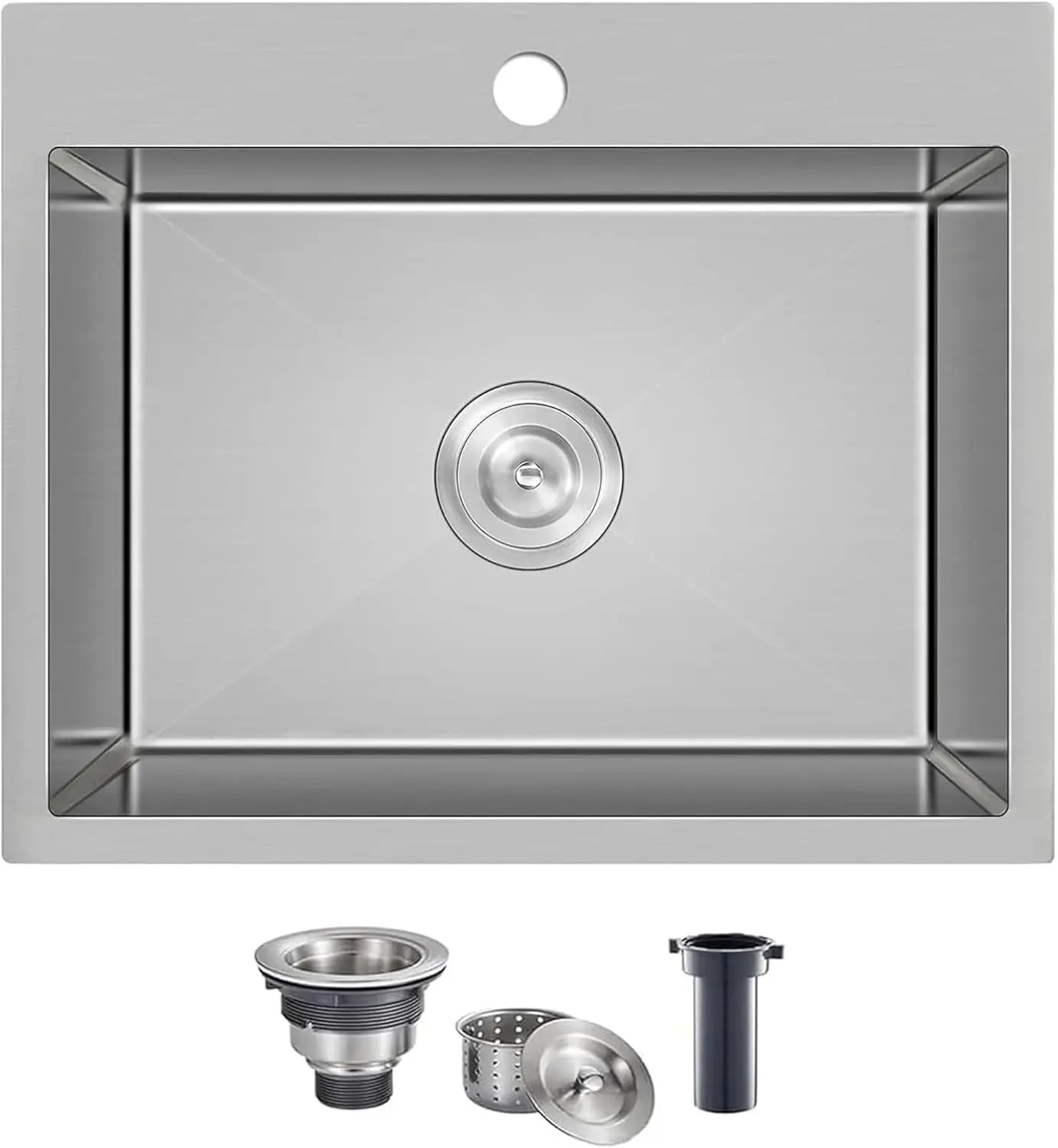 25x22 Inch Drop In Kitchen Sink, Brushed Nickel, 16 Gauge Stainless Steel, 9 Inch Deep Single Bowl
25x22 Inch Drop In Kitchen Sink, Brushed Nickel, 16 Gauge Stainless Steel, 9 Inch Deep Single Bowl