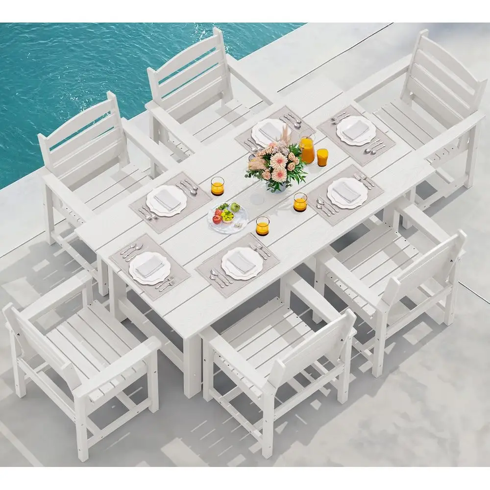 7-Piece Patio Dining Tale ts, Outdoor DPE Dining urniture t witUmrella ole Cut-Out Tale and 6 Cairs, Wite
7-Piece Patio Dining Tale ts, Outdoor DPE Dining urniture t witUmrella ole Cut-Out Tale and 6 Cairs, Wite
