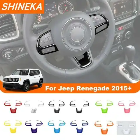 SHINEKA ABS Carbon Fiber Steering Wheel Decoration Cover For Jeep Renegade 2015+ For Jeep Compass 2017-2020 Interior Accessories