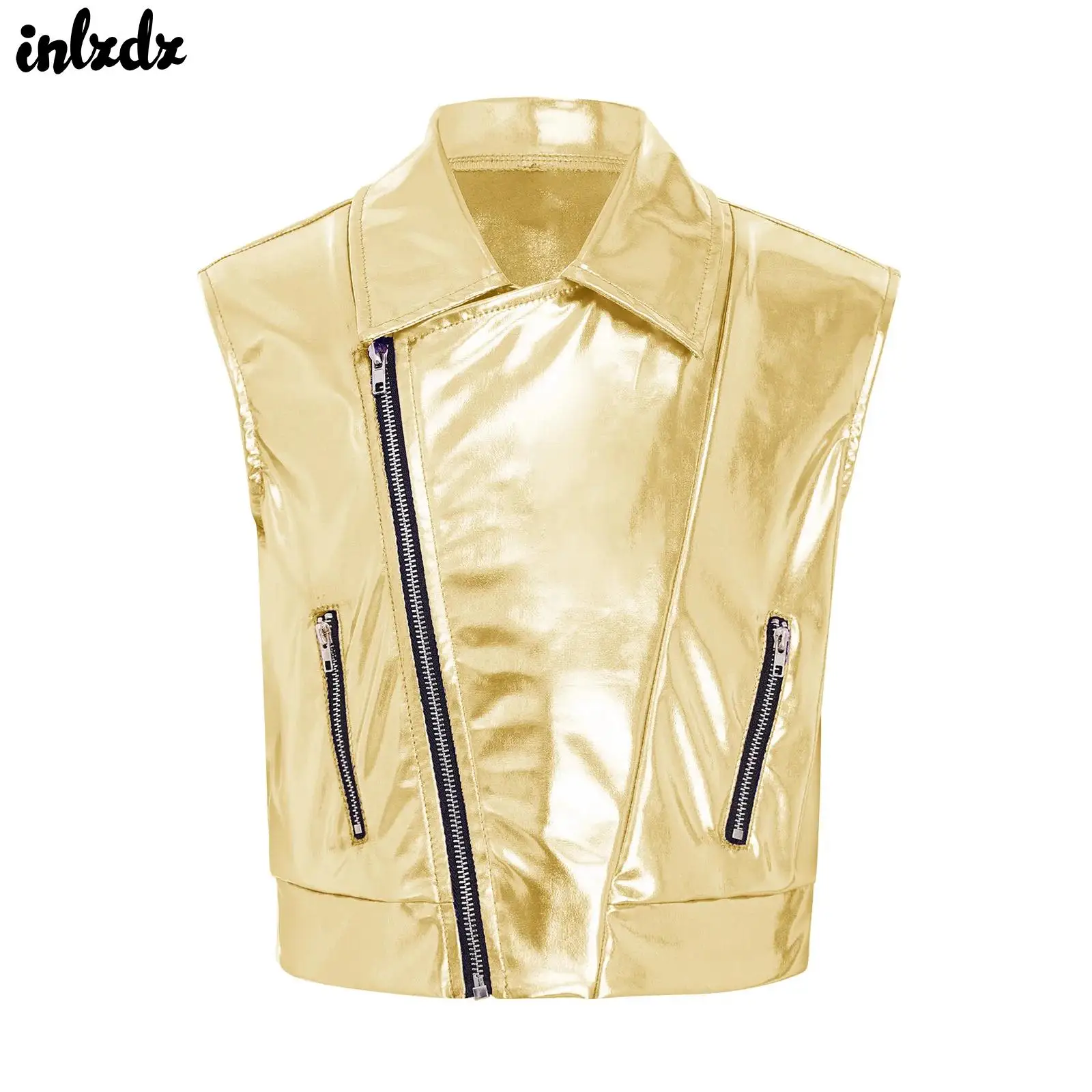 Детская куртка на молнии с металлическим рисунком для мальчиков и девочек, топы, костюм для выступлений в стиле хип-хоп, джаз, жилет с отложным воротником, верхняя одежда без рукавов
Детская куртка на молнии с металлическим рисунком для мальчиков и девочек, топы, костюм для выступлений в стиле хип-хоп, джаз, жилет с отложным воротником, верхняя одежда без рукавов