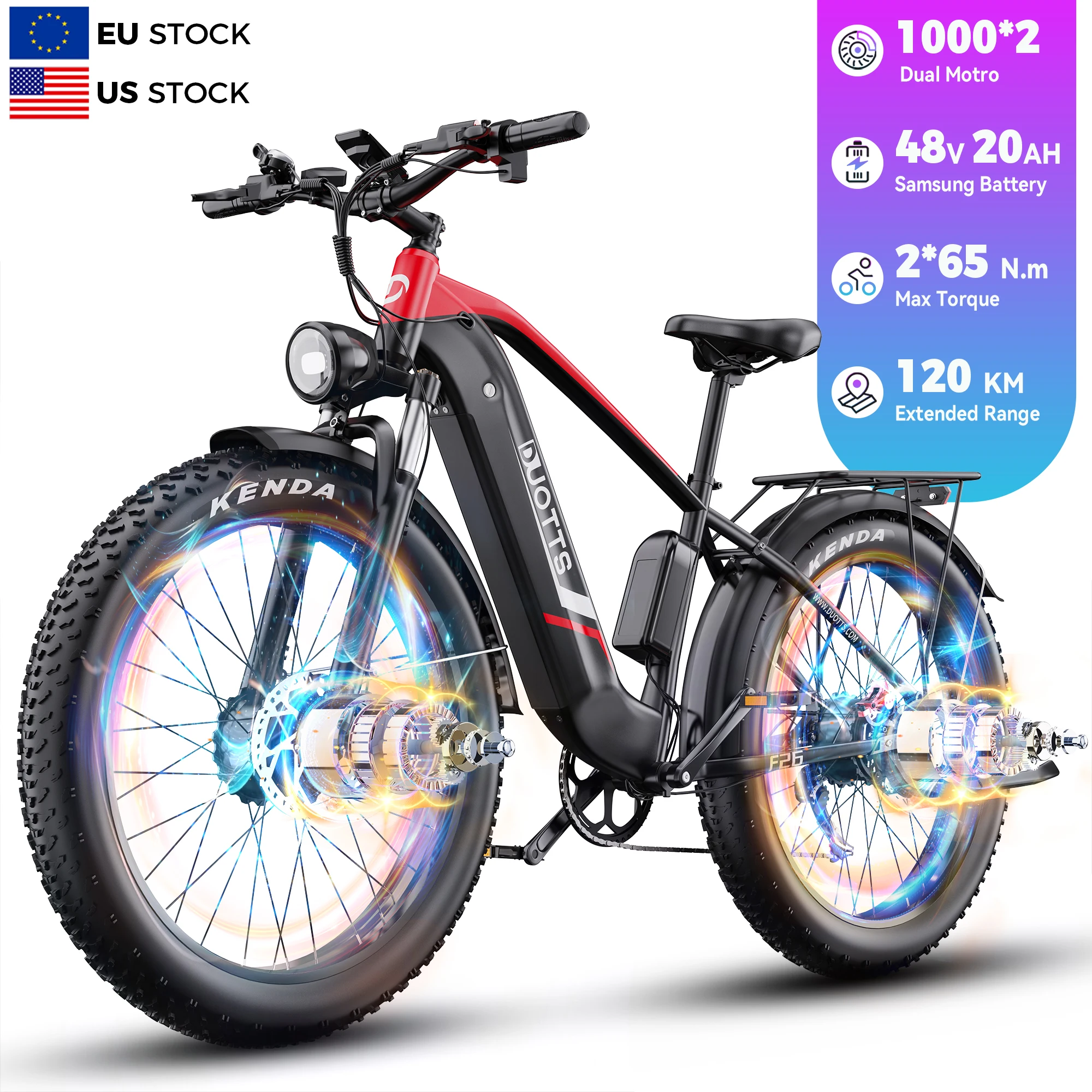 EU US UK Stock Duotts F26 Peak 1000*2 Dual Motor Electric Bicycle E Bike Dirt Mountain Fat Tire Ebike E-Bike Bicicleta Electrica
EU US UK Stock Duotts F26 Peak 1000*2 Dual Motor Electric Bicycle E Bike Dirt Mountain Fat Tire Ebike E-Bike Bicicleta Electrica