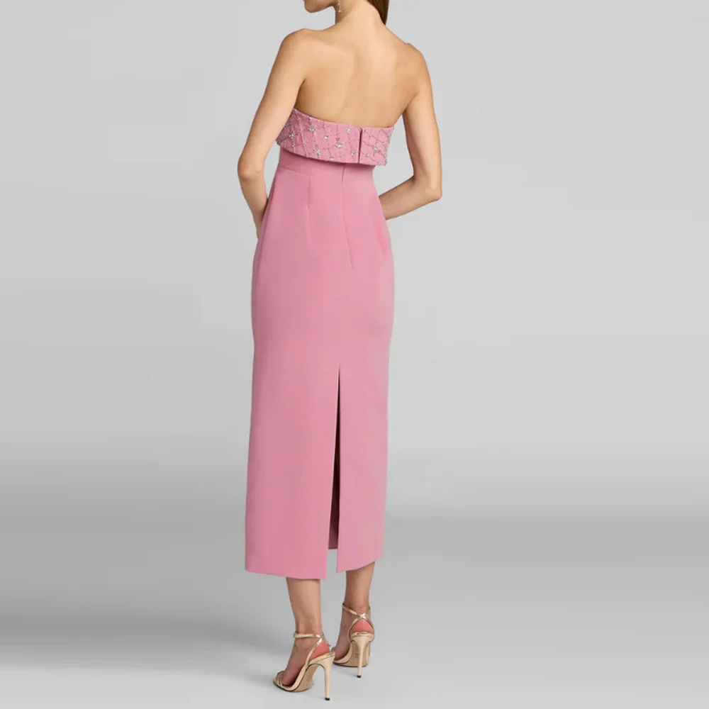 Women's Straight Evening Dresses Tea-length Strapless Sleeveless Prom Gown Crystal Beading Backless Customized Party Gowns
Women's Straight Evening Dresses Tea-length Strapless Sleeveless Prom Gown Crystal Beading Backless Customized Party Gowns