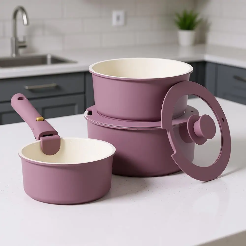 Набор из 6 кастрюль с антипригарным покрытием и крышками, 3 размера (1,5 л, 2 л и 3 л), антипригарная кастрюля с отсоединяемой ручкой, кухонная кастрюля для соусов
Набор из 6 кастрюль с антипригарным покрытием и крышками, 3 размера (1,5 л, 2 л и 3 л), антипригарная кастрюля с отсоединяемой ручкой, кухонная кастрюля для соусов