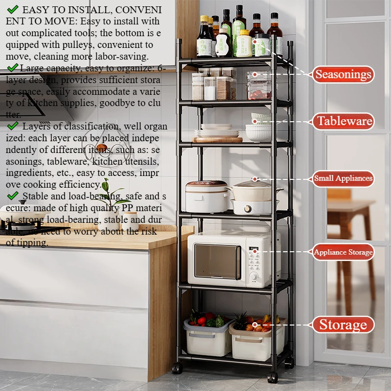 6 Tier Kitchen Shelf,floor Standing Multi-tier Household Microwave Storage Rack,multifunctional Oven Pots and Pans Storage Shelf
6 Tier Kitchen Shelf,floor Standing Multi-tier Household Microwave Storage Rack,multifunctional Oven Pots and Pans Storage Shelf