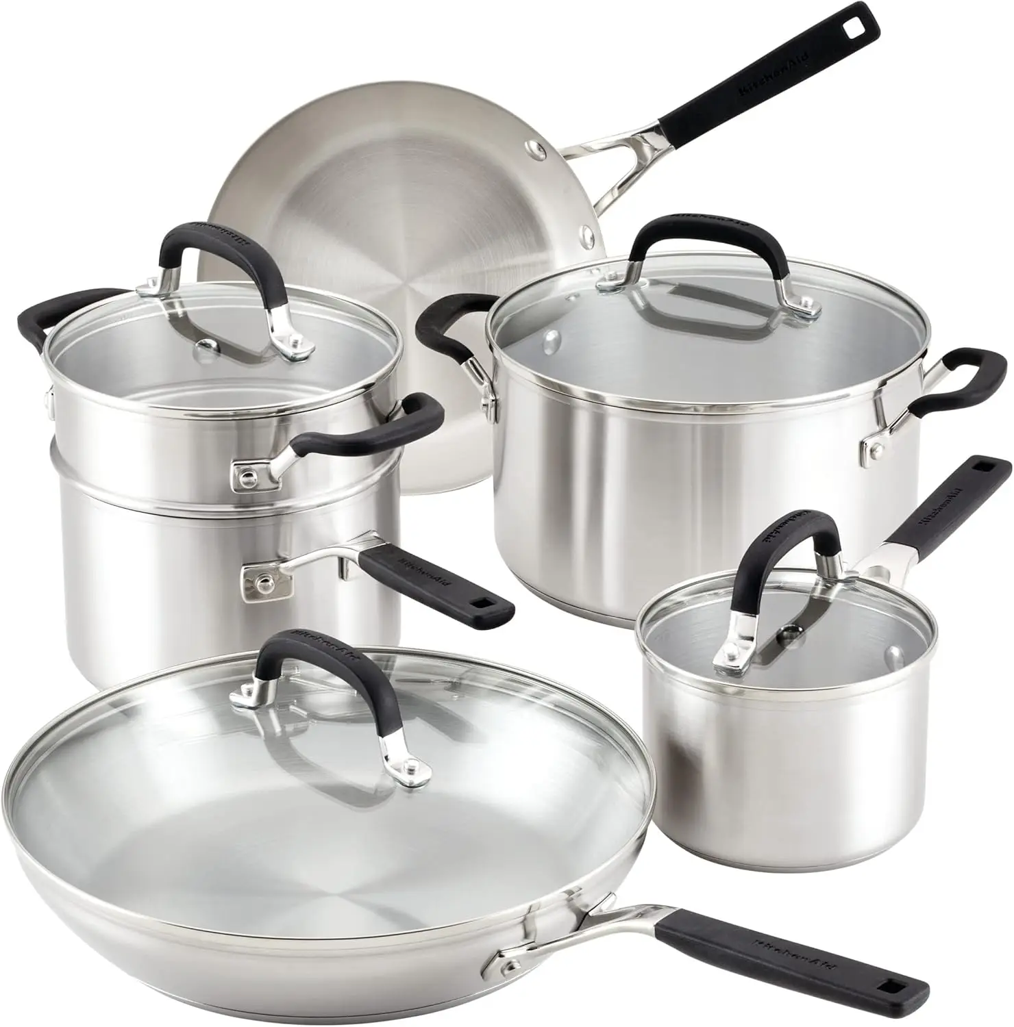 10-Piece Stainless Steel Cookware Set, Brushed Finish, Pots and Pans for Kitchen
10-Piece Stainless Steel Cookware Set, Brushed Finish, Pots and Pans for Kitchen