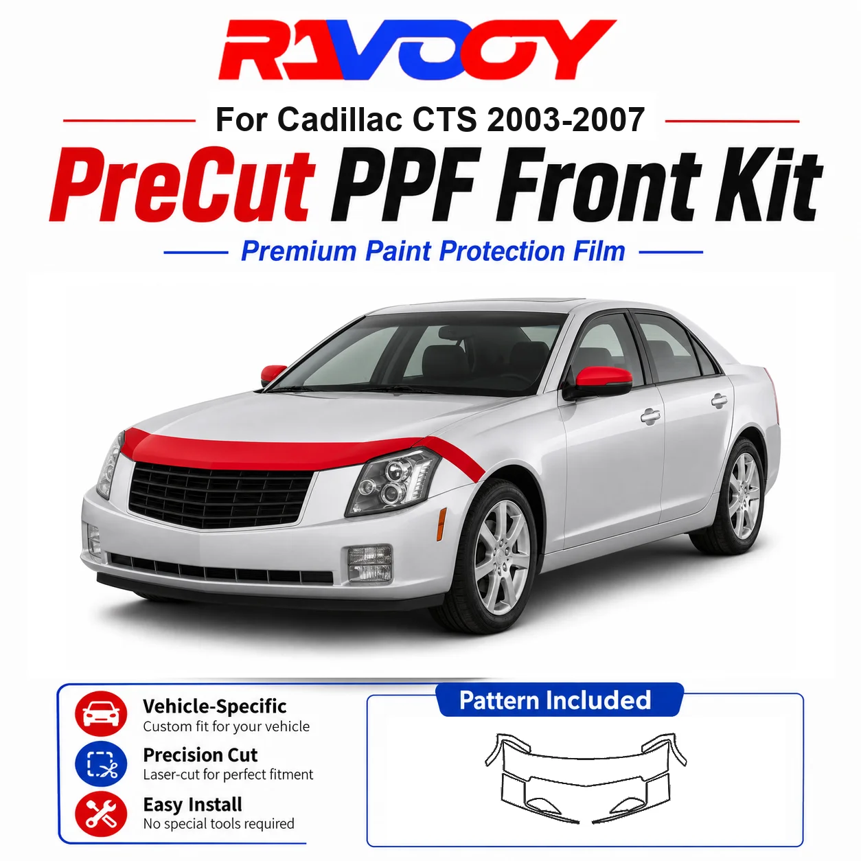 8.5mil TPU Precut PPF Kit For Cadillac CTS 2003-2007 - Hood, Fenders & Mirror Set - Self-Healing Clear Bra Film
8.5mil TPU Precut PPF Kit For Cadillac CTS 2003-2007 - Hood, Fenders & Mirror Set - Self-Healing Clear Bra Film