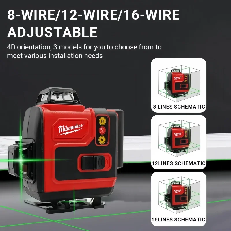 Milwaukee 6 Lines 4D power tool High-Precision Green Line Self Leveling Portable 360° Green Beam Horizontal Vertical Laser Level
Milwaukee 6 Lines 4D power tool High-Precision Green Line Self Leveling Portable 360° Green Beam Horizontal Vertical Laser Level