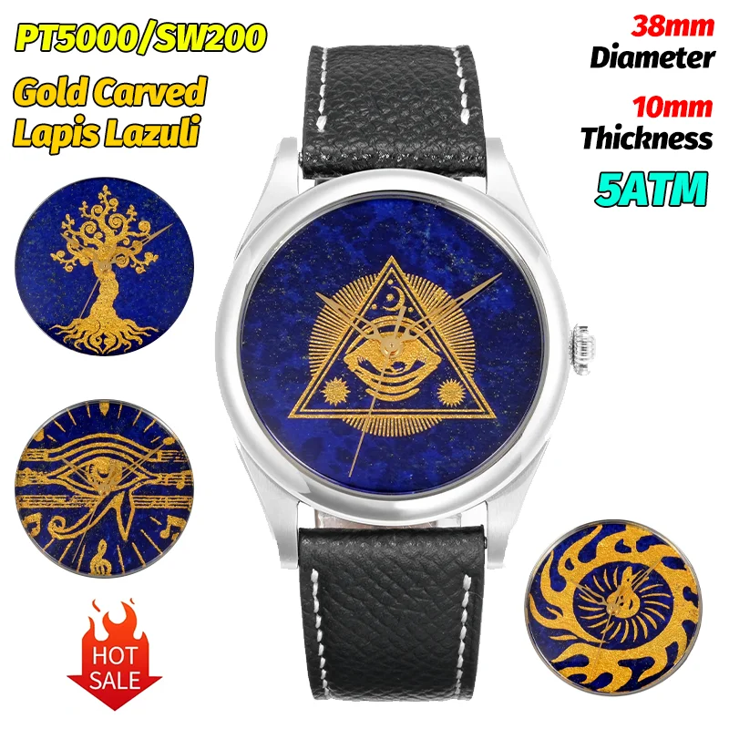 Huasuo 38Mm Automatic Mechanical Men Watches PT5000/SW200 Sapphire Ancient Egyptian Mystery Gold Carved Lapis Lazuli Watch 5ATM
Huasuo 38Mm Automatic Mechanical Men Watches PT5000/SW200 Sapphire Ancient Egyptian Mystery Gold Carved Lapis Lazuli Watch 5ATM