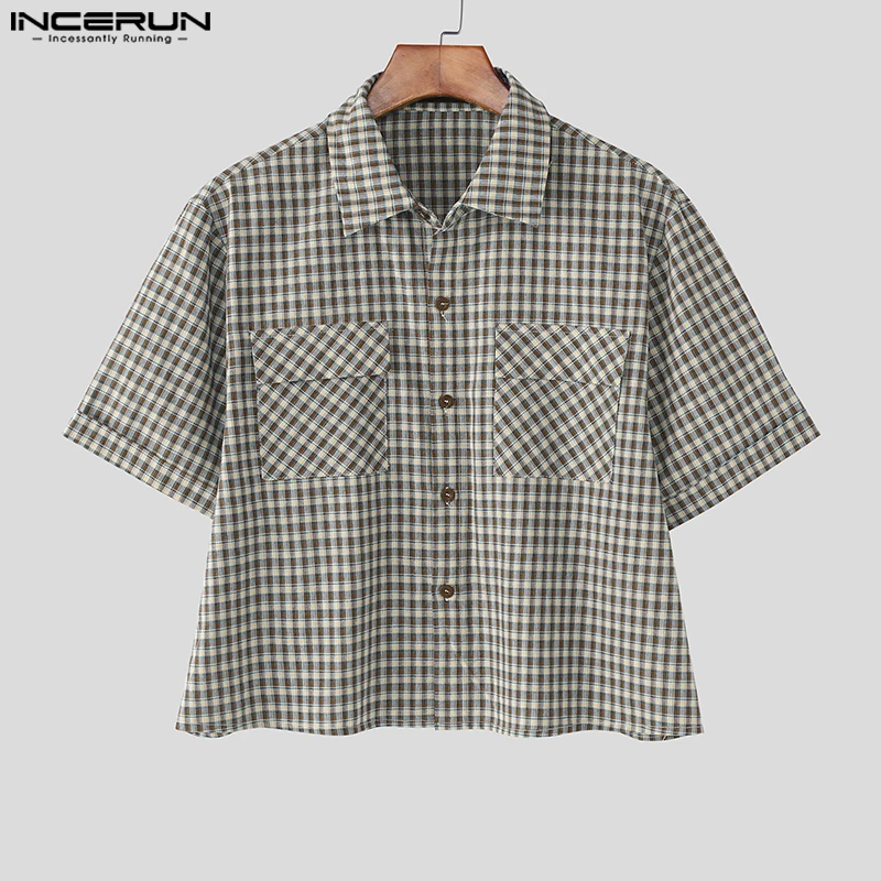INCERUN Men Plaid Shirt Lapel Short Sleeve Pockets Korean Style Men Clothing Summer Loose 2026 Streetwear Causal Male Crop Tops
INCERUN Men Plaid Shirt Lapel Short Sleeve Pockets Korean Style Men Clothing Summer Loose 2026 Streetwear Causal Male Crop Tops