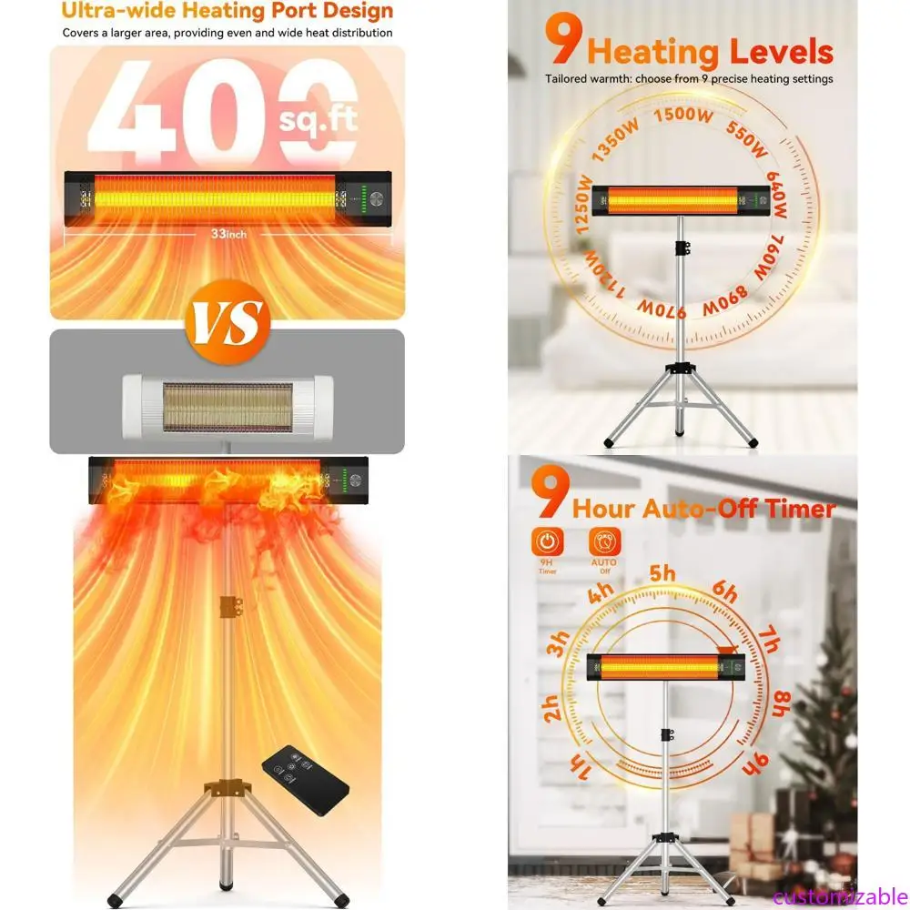 High-Power Outdoor Patio Heater with 9 Adjustable Heat Settings, IP65 Waterproof Rating, 9-Hour Timer, and 25-Foot Remote Contro
High-Power Outdoor Patio Heater with 9 Adjustable Heat Settings, IP65 Waterproof Rating, 9-Hour Timer, and 25-Foot Remote Contro