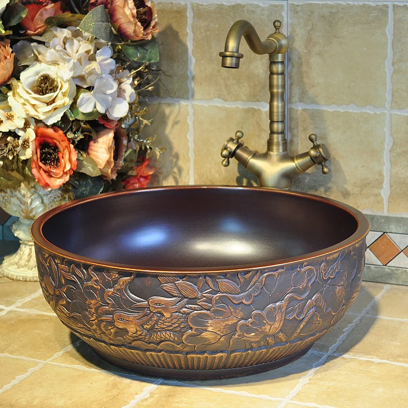 Bathroom vanities chinese Art Counter Top ceramic hand wash basin cabinet bathroom sinks ceramic wash basin carving brown
Bathroom vanities chinese Art Counter Top ceramic hand wash basin cabinet bathroom sinks ceramic wash basin carving brown
