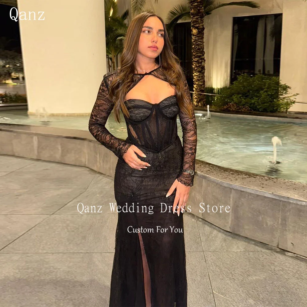 Qanz Black Lace Evening Dresses Women's Sexy With Jacket Wedding Guest Dresses Mermaid High Split Robes De Soirée Customized
Qanz Black Lace Evening Dresses Women's Sexy With Jacket Wedding Guest Dresses Mermaid High Split Robes De Soirée Customized