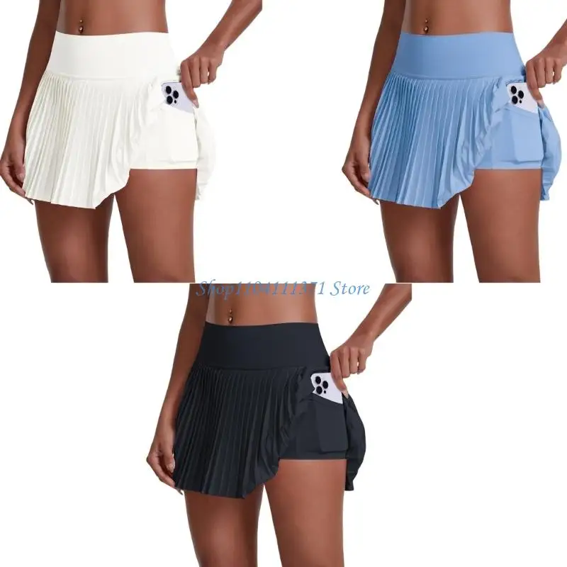 P9FC Women Pleated Tennis Skirt High Waist Athletic Skorts Skirt With Shorts Pocket 9 S491e12fe5961400db2e66fe233850edcm