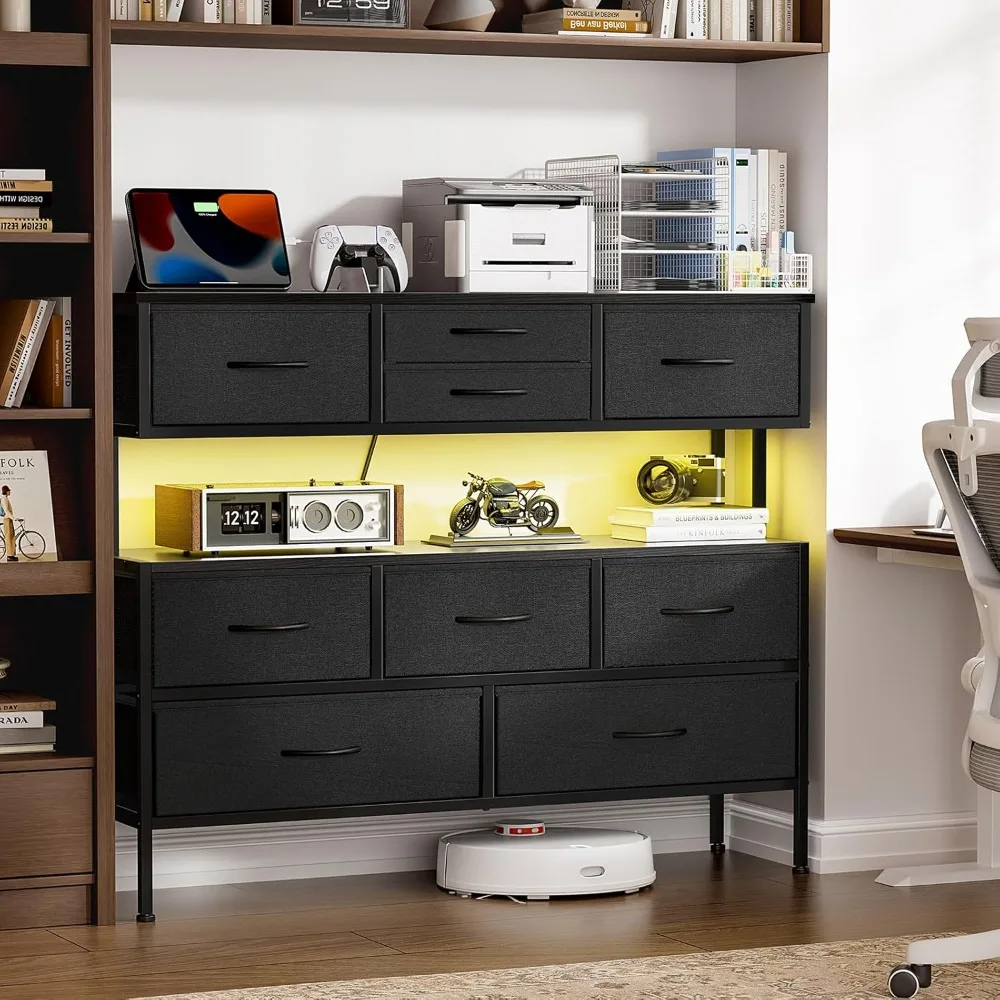 Dresser TV Stand with Charging Station and LED Lights, 55” TV Stand with 9 Drawers, Fabric Dresser for Bedroom,
Dresser TV Stand with Charging Station and LED Lights, 55” TV Stand with 9 Drawers, Fabric Dresser for Bedroom,