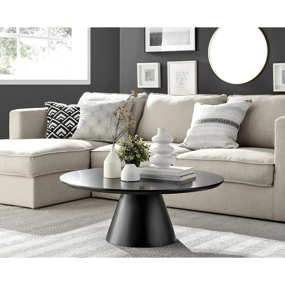 Modern Minimalist Black Round Coffee Table with Slender Central Leg for Living Room
Modern Minimalist Black Round Coffee Table with Slender Central Leg for Living Room