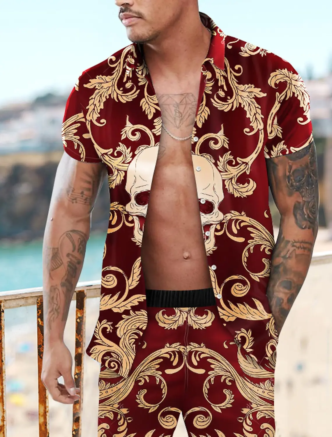 Hawaiian Vintage Skull Print Men's Shirt and Shorts Two-Piece Set Casual Vacation Men's Shirt Set Short Sleeve Button Shirt
Hawaiian Vintage Skull Print Men's Shirt and Shorts Two-Piece Set Casual Vacation Men's Shirt Set Short Sleeve Button Shirt