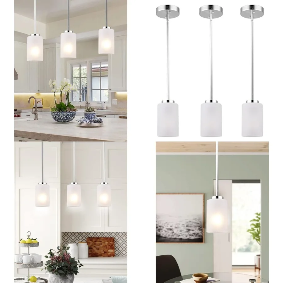 Indoor Brushed Nickel Pendant Light Fixtures, Adjustable Kitchen Island Hanging Lights with White Frosted Glass Shade Vintage L
Indoor Brushed Nickel Pendant Light Fixtures, Adjustable Kitchen Island Hanging Lights with White Frosted Glass Shade Vintage L