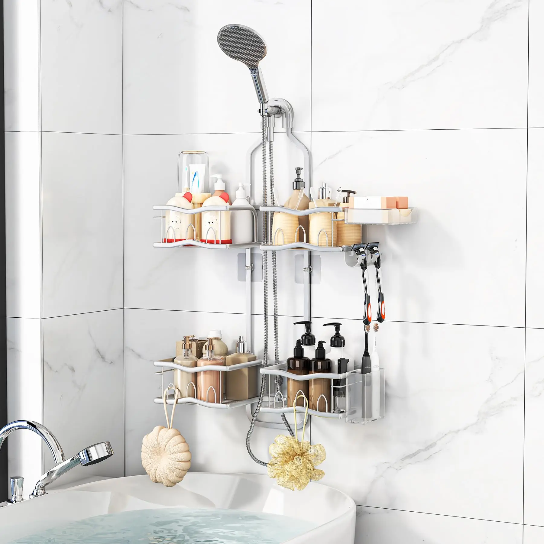 Multi-Tier Shower Organizer With Hooks And Soap Dish, Rustproof Bathroom Storage Caddy For Toiletries Over Showerhead
Multi-Tier Shower Organizer With Hooks And Soap Dish, Rustproof Bathroom Storage Caddy For Toiletries Over Showerhead