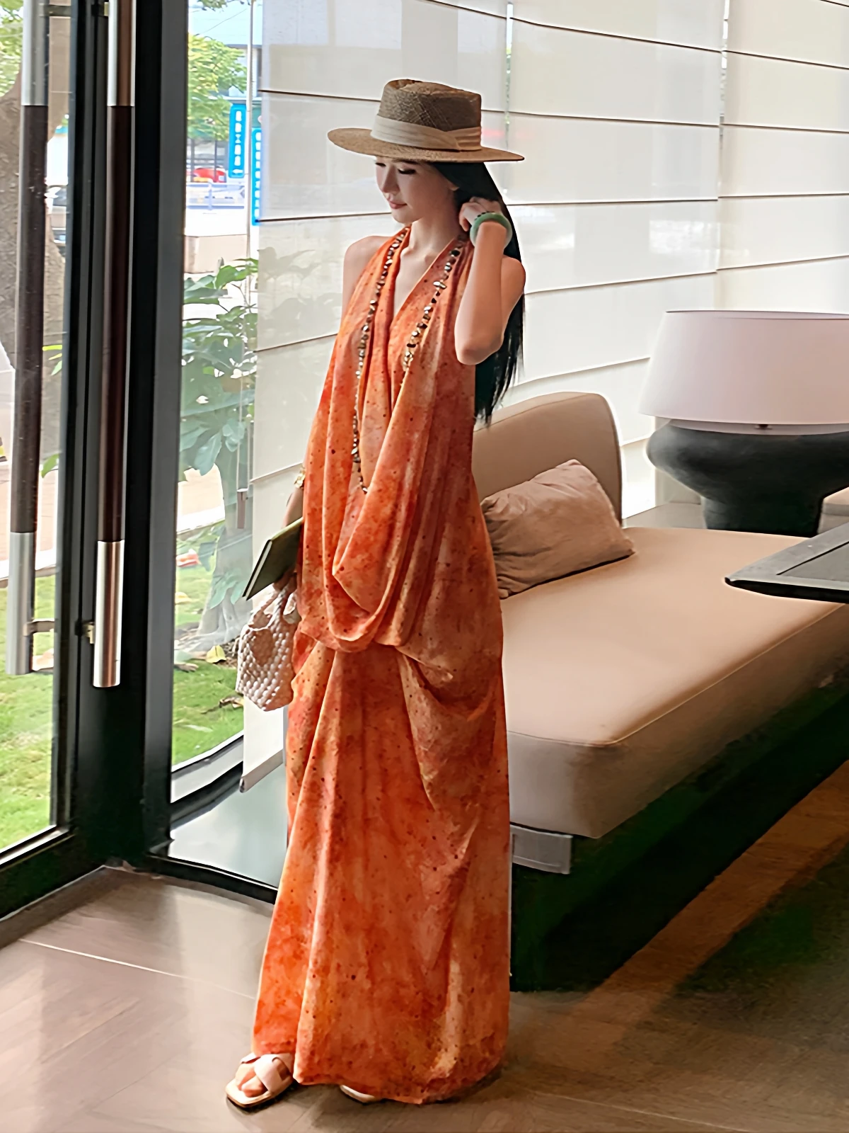 Stunning Floral Print Maxi Dress Neck Hanging Backless Beach Holiday Island Vacation Polyester Skirt for Women Spring Summer
Stunning Floral Print Maxi Dress Neck Hanging Backless Beach Holiday Island Vacation Polyester Skirt for Women Spring Summer