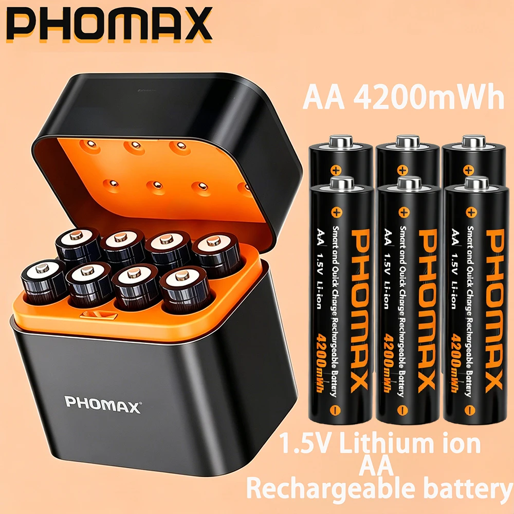 PHOMAX Rechargeable Lithium Battery Fast charging charger 1.5V AA 4200mWh Batteries High Capacity for Mouse Remote Control
PHOMAX Rechargeable Lithium Battery Fast charging charger 1.5V AA 4200mWh Batteries High Capacity for Mouse Remote Control