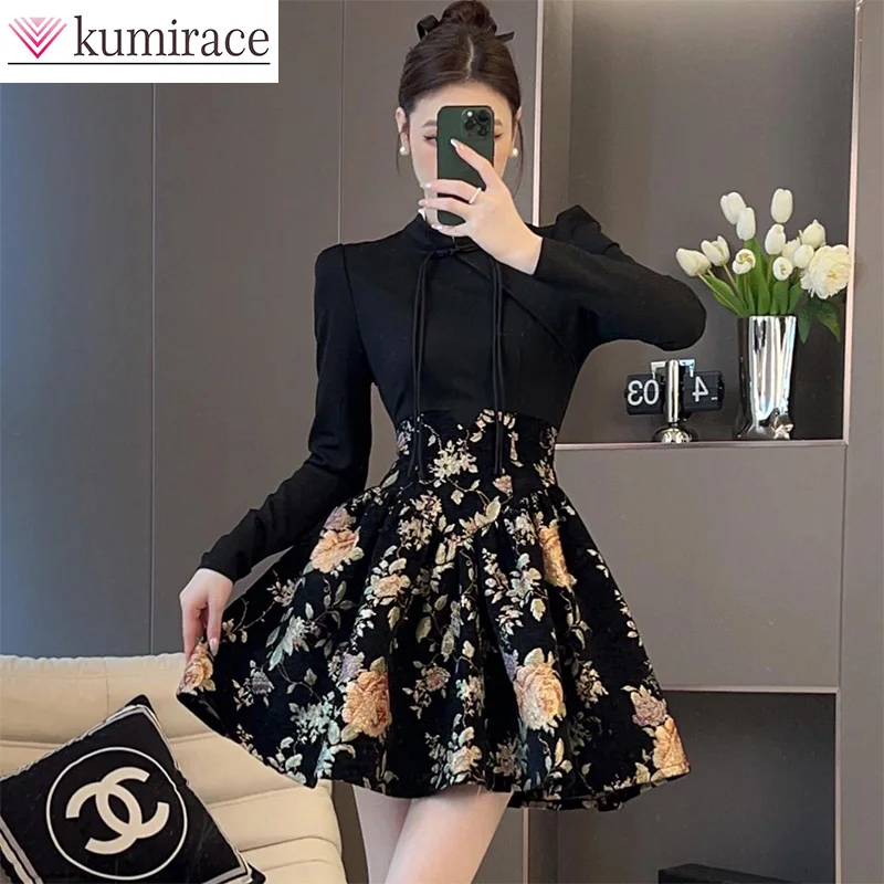 New French Hepburn Color Block Retro Dress Spring and Autumn Collection Waist Fake Two Piece Short Skirt Combination Skirt
New French Hepburn Color Block Retro Dress Spring and Autumn Collection Waist Fake Two Piece Short Skirt Combination Skirt