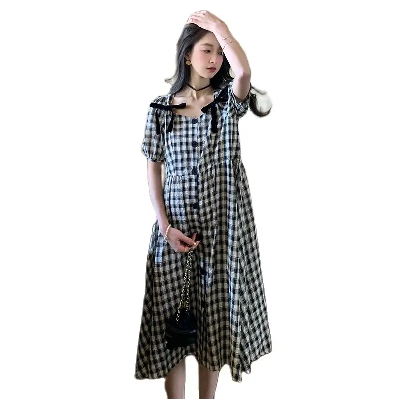 Short Sleeve V-neck Button Fly Maternity Plaid Dress with Sweet Bowknot Pregnant Woman High Waist Dress Long Loose Nursing Dress
Short Sleeve V-neck Button Fly Maternity Plaid Dress with Sweet Bowknot Pregnant Woman High Waist Dress Long Loose Nursing Dress