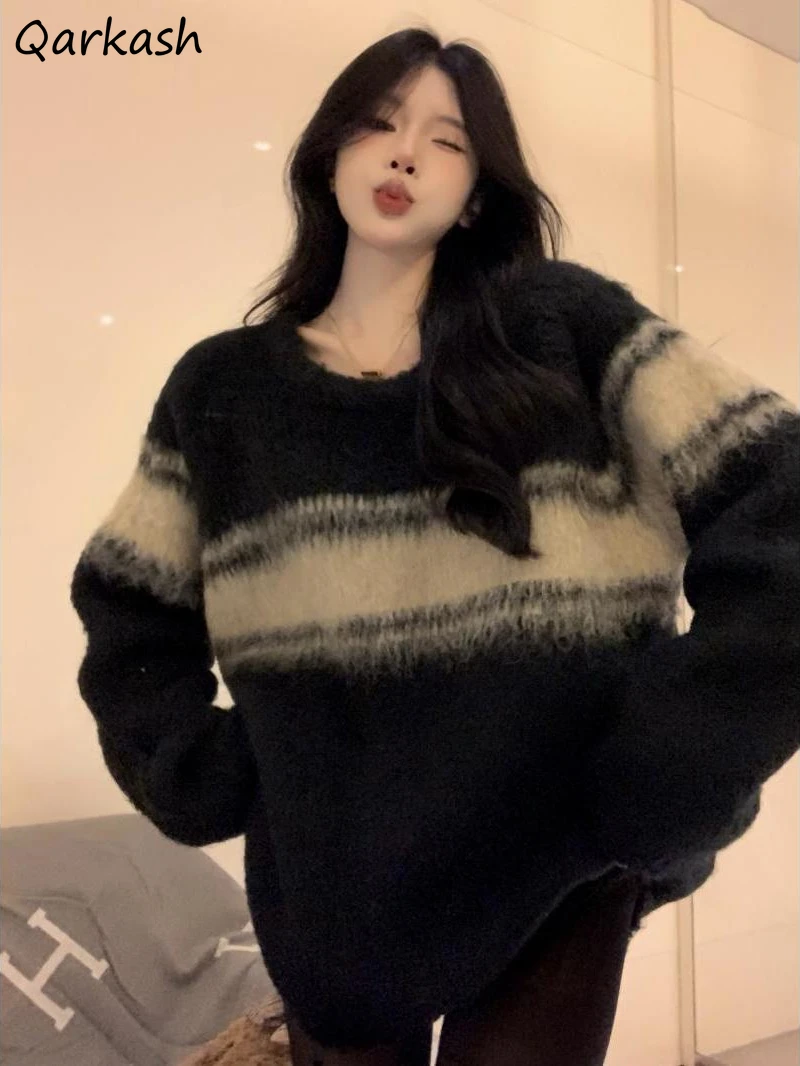 Striped Pullovers Women Autumn Winter Plush Korean Retro Loose Soft Knitting Sweaters Warm Comfortable Simple Casual Stylish New
Striped Pullovers Women Autumn Winter Plush Korean Retro Loose Soft Knitting Sweaters Warm Comfortable Simple Casual Stylish New