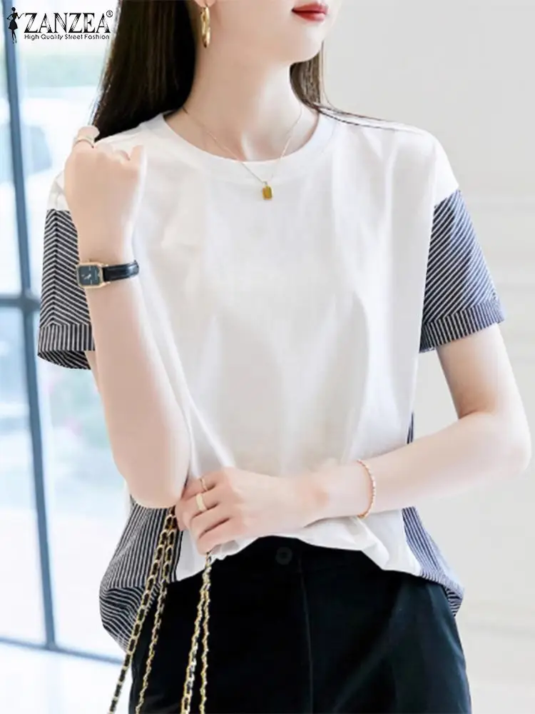 ZANZEA Korean Fashion Everyday Blouses Striped Patchwork Women Short Sleeve Streetwear Tops O Neck Casual 2024 Summer T-shirts
ZANZEA Korean Fashion Everyday Blouses Striped Patchwork Women Short Sleeve Streetwear Tops O Neck Casual 2024 Summer T-shirts