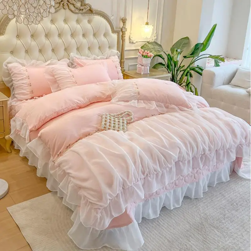 Chiffon Edged Four Piece Set Washed Cotton Fairy Bed Cover Style Bedding Pure Color Duvet Cover And Sheet Set
Chiffon Edged Four Piece Set Washed Cotton Fairy Bed Cover Style Bedding Pure Color Duvet Cover And Sheet Set