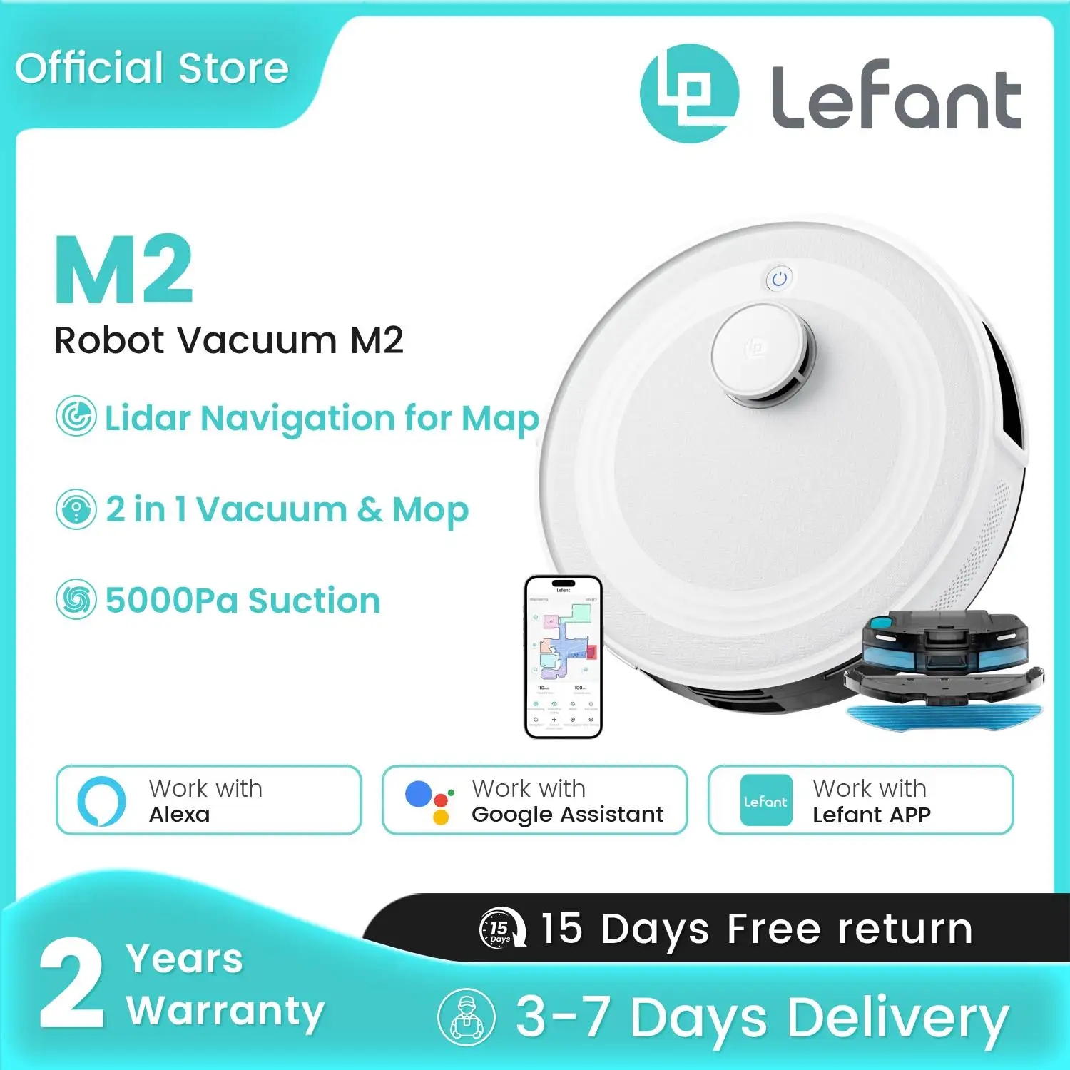 LEFANT M2 Robot Vacuum Cleaner with Mop, 5500Pa Suction,Laser Navigation dToF, Selected Area Cleaning, Ideal for Pet Hair
LEFANT M2 Robot Vacuum Cleaner with Mop, 5500Pa Suction,Laser Navigation dToF, Selected Area Cleaning, Ideal for Pet Hair