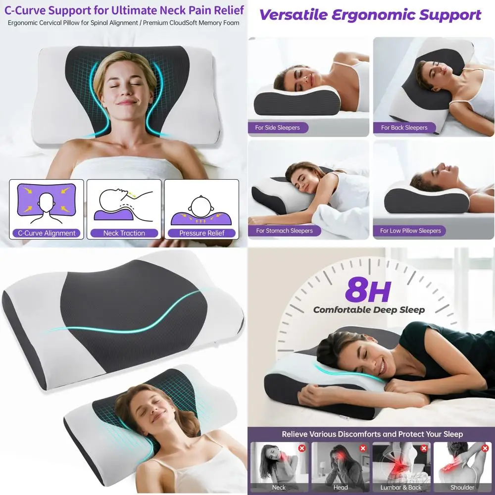 Ergonomic Memory Foam Pillow for Cervical Support and Pain Relief, Ideal for Back Sleepers, with Cooling, Washable Cover
Ergonomic Memory Foam Pillow for Cervical Support and Pain Relief, Ideal for Back Sleepers, with Cooling, Washable Cover