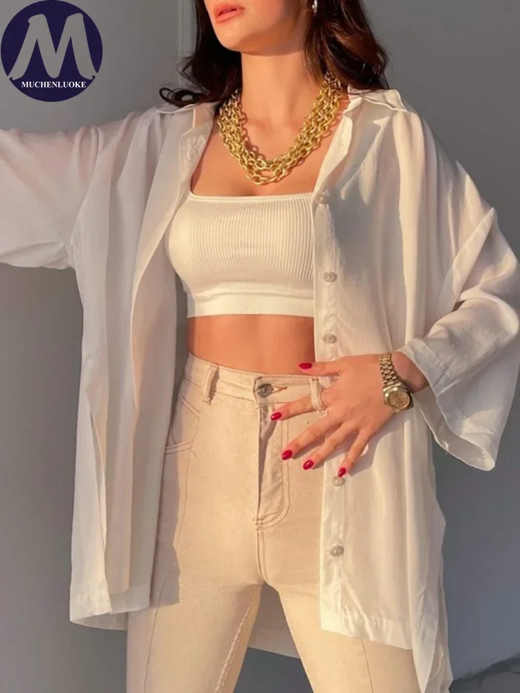 Elegant Blouses for Women Long Sleeved Shirt with Side Slit Loose Women's Clothing Casual Fashion Spring and Summer New 2024
Elegant Blouses for Women Long Sleeved Shirt with Side Slit Loose Women's Clothing Casual Fashion Spring and Summer New 2024