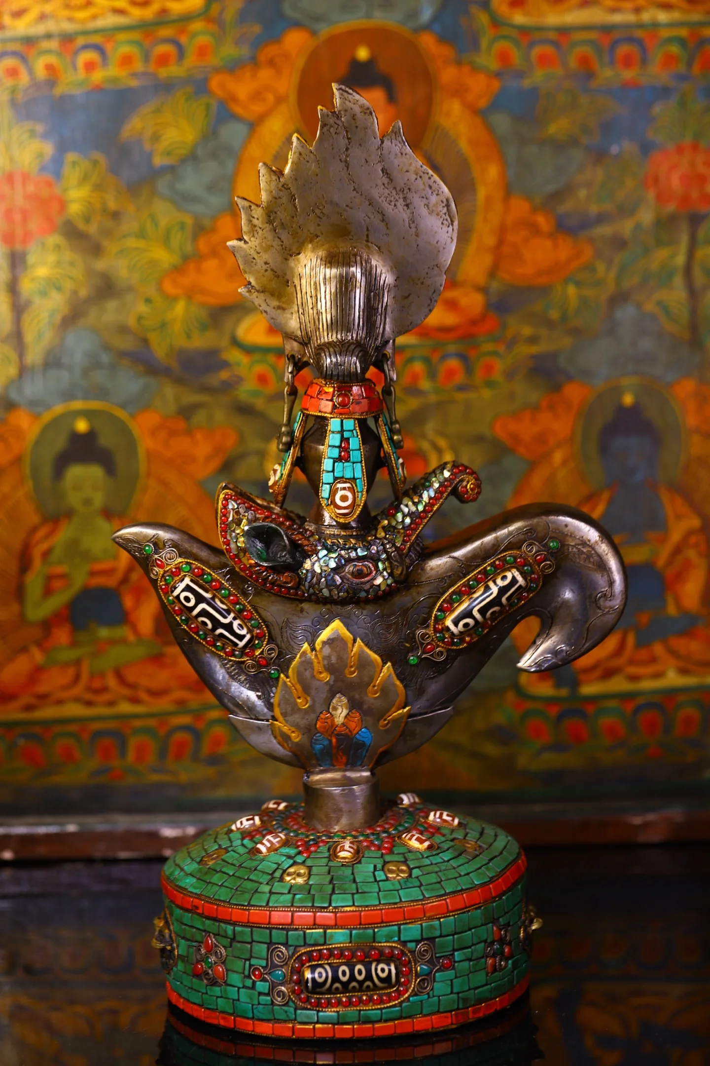 16"Tibetan Temple Collection Old Tiantie Mosaic Gem Shell gZi Beads Turquoise Mahakala Buddha Vajra Phurpa Vajra Tomahawk
16"Tibetan Temple Collection Old Tiantie Mosaic Gem Shell gZi Beads Turquoise Mahakala Buddha Vajra Phurpa Vajra Tomahawk