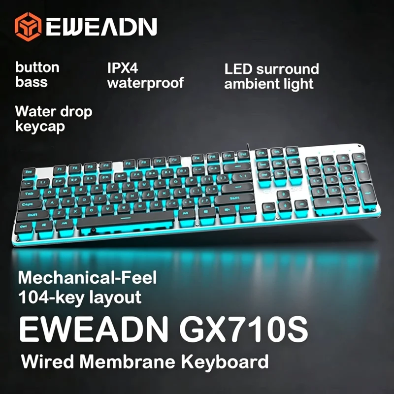 EWEADN GX710S Stylish Quiet Backlit Keyboard Metal Frame Water-Drop Keycap Waterproof Office Gaming Keyboard
EWEADN GX710S Stylish Quiet Backlit Keyboard Metal Frame Water-Drop Keycap Waterproof Office Gaming Keyboard